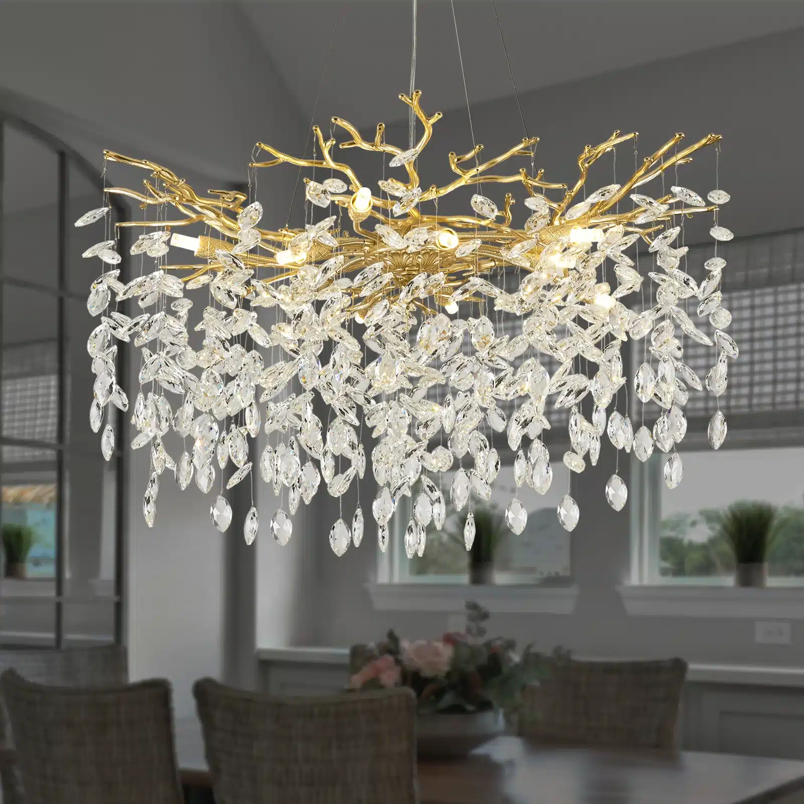 Modern Crystal Chandelier, Round Tree Branches Chandelier 8-Light Chandelier for Living Room Modern Crystal Chandelier, Round Tree Branches Chandelier 8-Light Chandelier for Living Room Bedroom Bathroom Kitchen Foyer