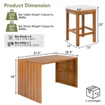 5 Piece Modern Eco-Friendly Acacia Wood Outdoor Bar Set with Bar Height Table Four Stools Cushions for Backyard Poolside