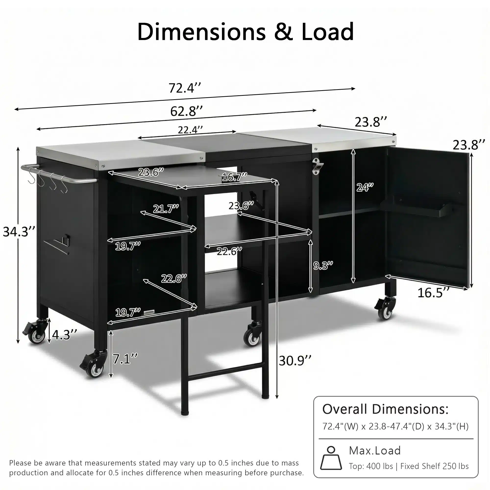 Modern Waterproof Portable Metal Outdoor Grill Cart Fold-out Prep Table Adjustable Shelves Spice Rack Outdoor Kitchen Island