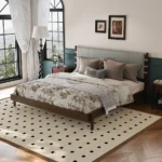 Goldoma King Size Fabric Platform Bed Frame in Light Grey with Padded Headboard – Mid Century Modern Adjustable Design