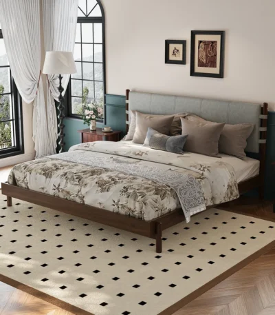 Goldoma King Size Fabric Platform Bed Frame in Light Grey with Padded Headboard – Mid Century Modern Adjustable Design
