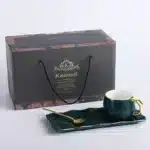 Ceramic Cup Dish Set Nordic Green Water Ware Coffee Cup Rectangular Tray Small Spoon Gift Box Home Bar Decoration Tea Cup