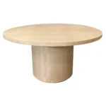 60 inch solid wood pedestal dining table in natural and brown two-tone finish