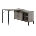 HMS 48" Gray Black L-Shaped Writing Desk with Bookshelf Drawer Ergonomic Office Desk Extendable Wooden Metal for Home Office