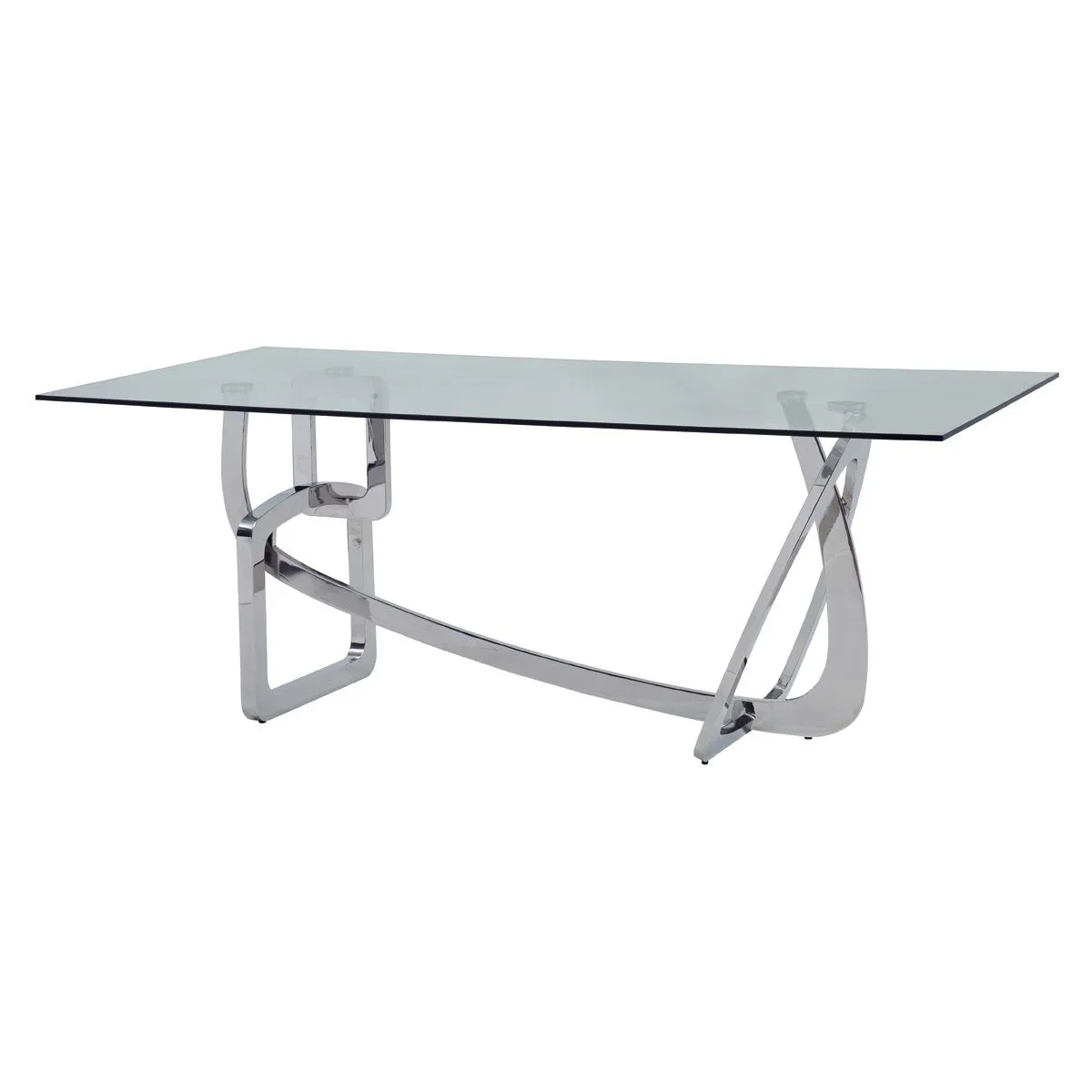Goldoma 79" Clear Glass Dining Table with Silver Stainless Steel Base