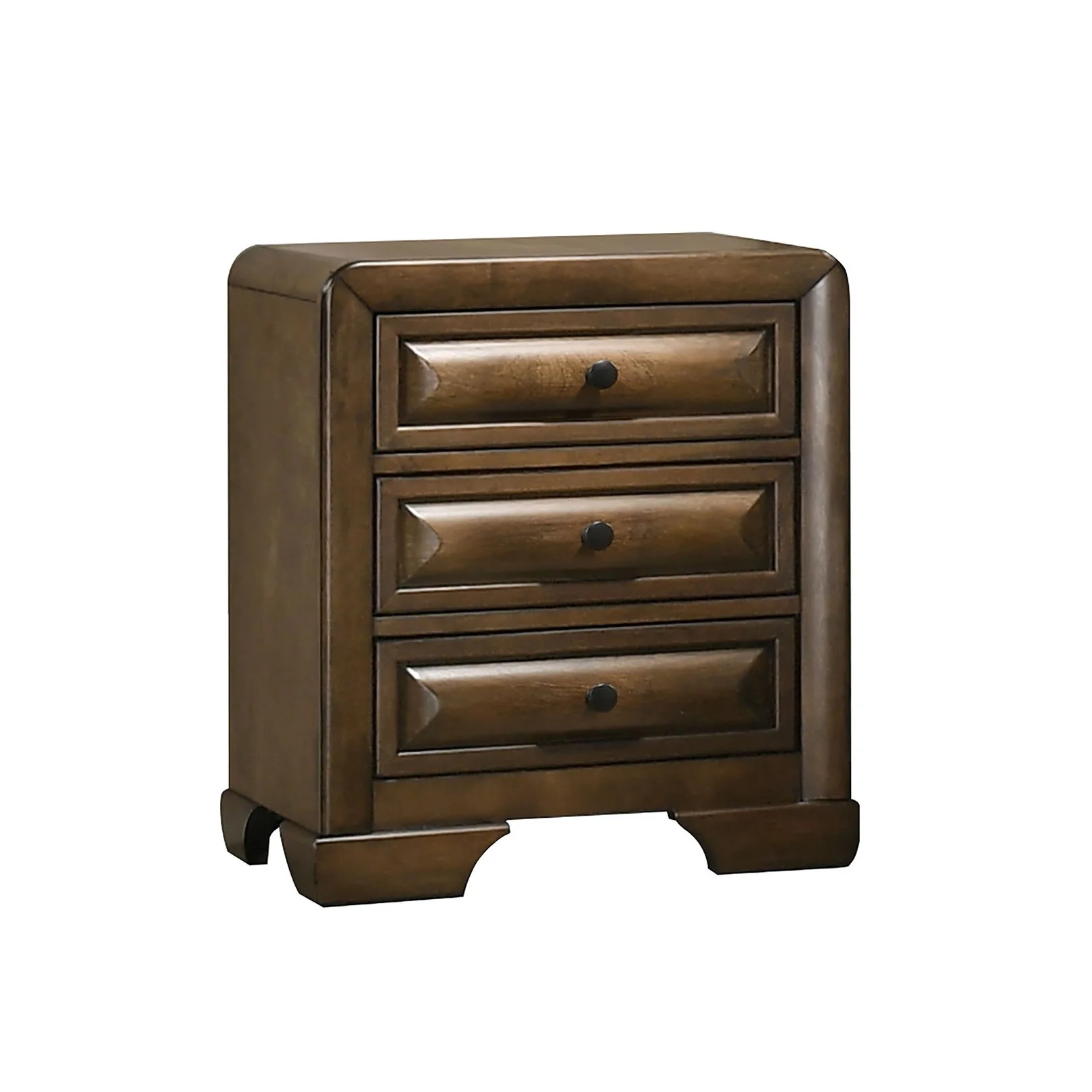 Transitional Nightstand with 3 Drawers, Brown Finish