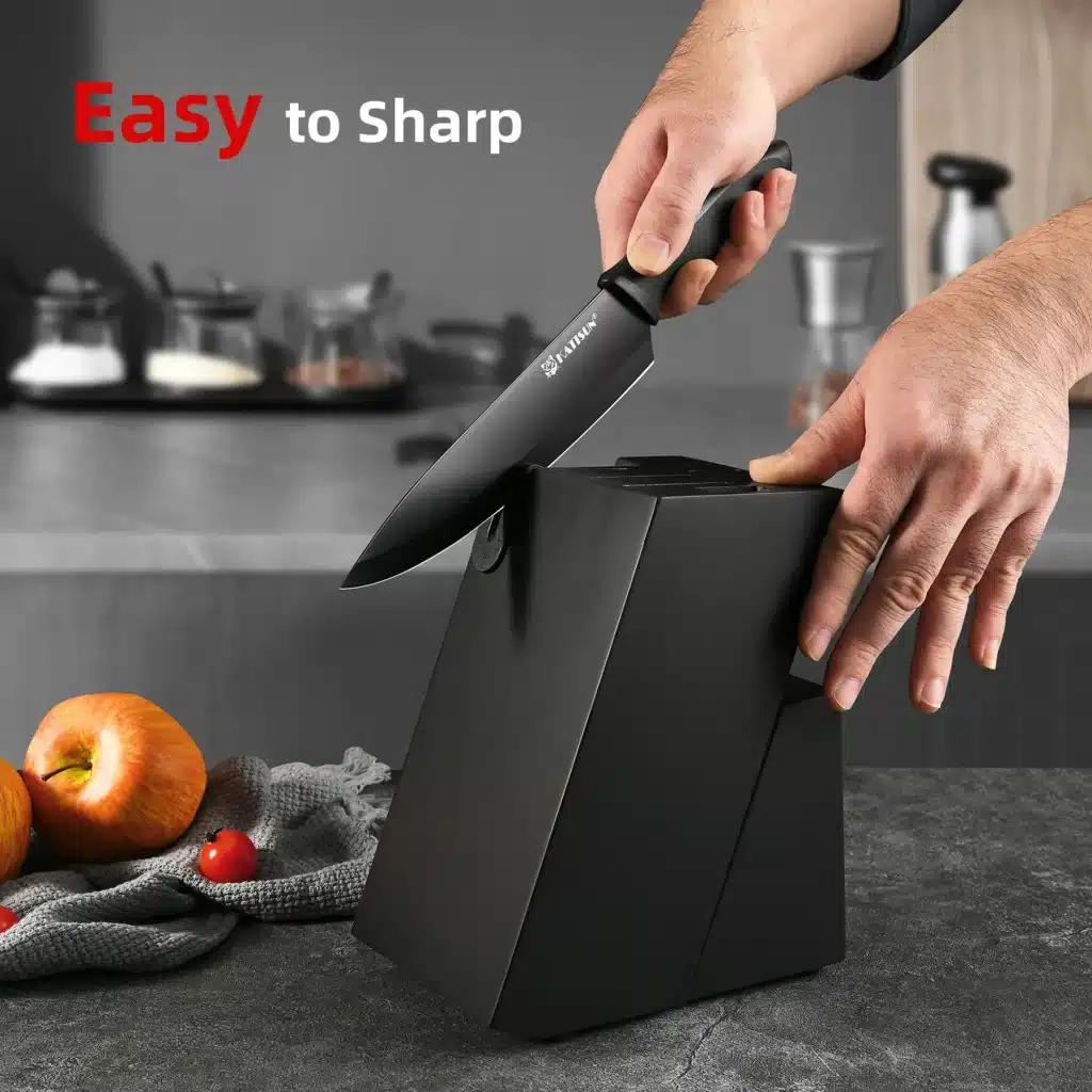 15 Pieces Black Anti-Slip Handle Carbon Steel Blade Kitchen Knife Set with Sharpener Chicken Bone Scissors