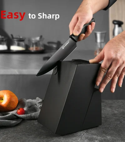 15 Pieces Black Anti-Slip Handle Carbon Steel Blade Kitchen Knife Set with Sharpener Chicken Bone Scissors