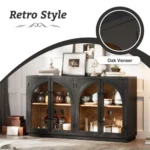 4-Door Large Storage Sideboard Buffet Cabinet with Glass Doors Arched Cabinet with Adjustable Shelves for Kitchen - Image 4