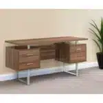 HMS 24" Modern Computer Desk with Three Drawers Black Silver Foldable Aluminum-Finished for Hotels Wooden Metal Glass