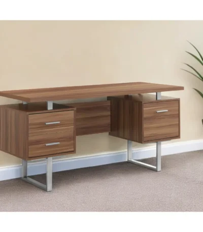 HMS 24" Modern Computer Desk with Three Drawers Black Silver Foldable Aluminum-Finished for Hotels Wooden Metal Glass