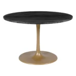 Goldoma 47-inch modern gold dining table for 4 with pedestal base in a bright dining room