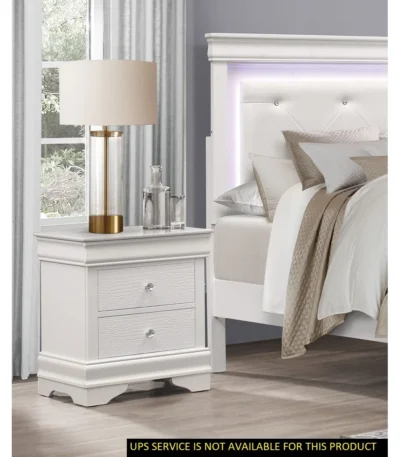 Traditional white nightstand with faux alligator embossed drawers in wooden bedroom furniture