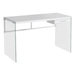 HMS 48" White and Clear Computer Desk with Drawer Ergonomic Wooden Metal Foldable Extendable for Home Office or Bedroom Use
