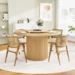 Modern round dining table with lazy susan and storage - Goldoma 55-inch eco-friendly MDF table with wood legs