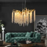 Ship From USA,24-inch Modern Golden Pendant Light with Cascading Crystal Strands,Ideal,Decorative Lighting (Bulb Not