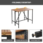 10-Piece Modern Acacia Wood PE Rattan Wicker Outdoor Dining Set Foldable Tabletop 8 Stools Eco-Friendly Durable All-Weather