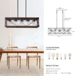 Ship From USA,32" Red Wood Industrial Farmhouse Rectangle Pendant Light, 5-Light Chandelier with Lampshade(No Bulbs) – top