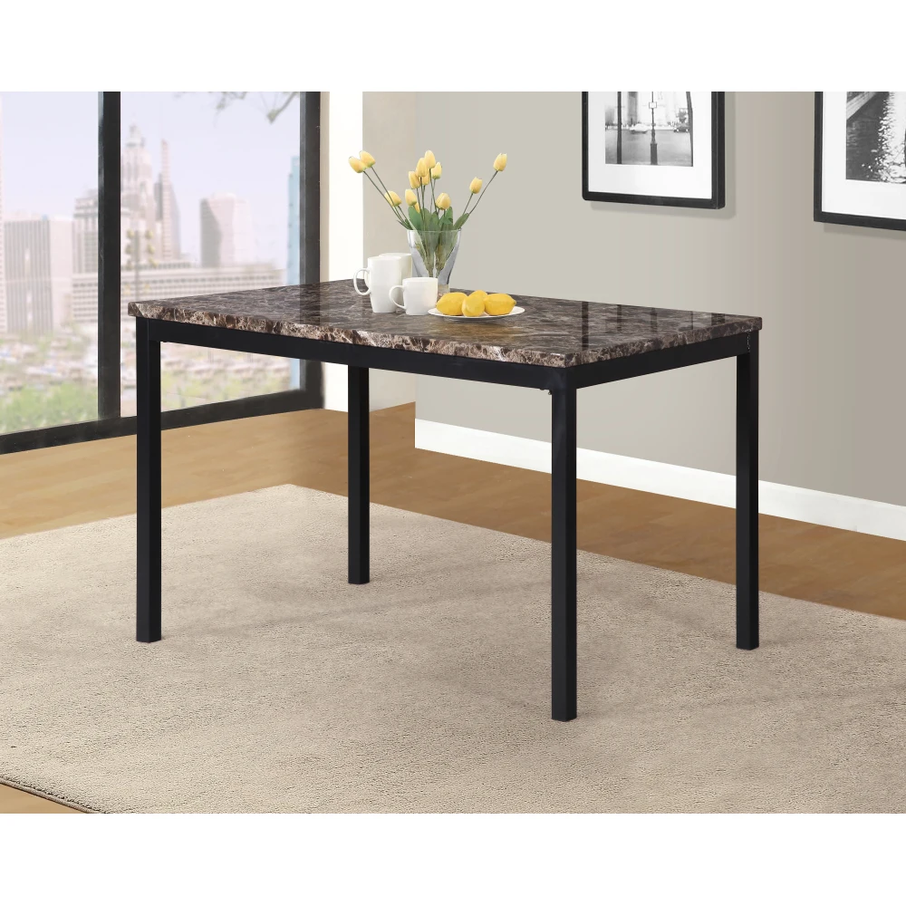 Metal Dining Table with Faux Marble Top, Black 48"