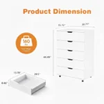 White 5-Drawer Dresser with Wheels – Modern Mobile Storage Cabinet – base detail