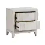 Antique White Nightstand with 2 Drawers – Modern Bedside Cabinet with Reeded Fronts – close-up detail