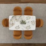 Goldoma Luxury Marble Textured Dining Table with Sintered Stone Top and Gold Metal Base - Rectangular Modern Style