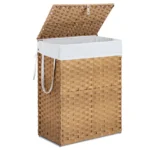 FCJ 110L Hand-Woven PP Rattan Laundry Basket with Lid Foldable and Removable Liner Made of Durable Plastic – side view