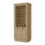 HMS 70 Rustic Brown Bar Cabinet with Wine Storage for Home Nordic and Modern Design Wood Iron Oak Material for Dining