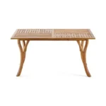 Goldoma 59-inch outdoor solid wood dining table with teak finish on patio