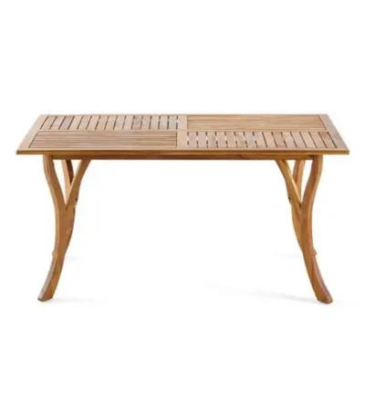 Goldoma 59-inch outdoor solid wood dining table with teak finish on patio