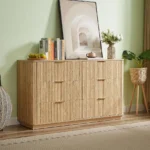 Modern 6-drawer solid oak dresser with natural finish and lighted mirror - Goldoma
