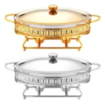 Stainless Steel Glass Serving Dish hot pot small chafing dish Food Warmer Buffet Luxury Golden Oval Hotel Wedding Chafing Dish - Image 22