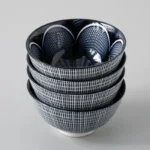 4 Pcs/set 4.5 Inch Rice Bowl Ceramic Tableware Thread Underglaze Color Support Oven and Dishwasher – side view