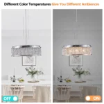 Modern Chrome Crystal Chandelier for Dining Room, 19" Round Chandeliers Adjustable Height Hanging Pendant Light Fixtures