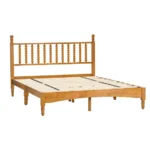Queen size wood bed frame with headboard in rustic oak finish