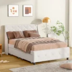 Goldoma queen bed frame with storage headboard in carbon gray with four drawers