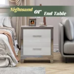 High gloss mirrored nightstand with 2 drawers - modern bedside table in white with stainless steel handles