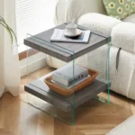 Modern Nightstand with Dual MDF Shelves and Tempered Glass Legs - 17.72" Wide – close-up detail