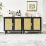 Side Panel Buffet Cabinet with Natural Rattan Door, Rattan Storage Cabinet with Adjustable Shelves - Image 3