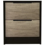 Wenge and pine nightstand – modern 2-drawer bedside storage cabinet in a bedroom setting