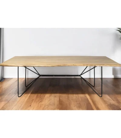 Goldoma 80-inch rustic industrial dining table with brown solid wood top and black metal base, seating six people