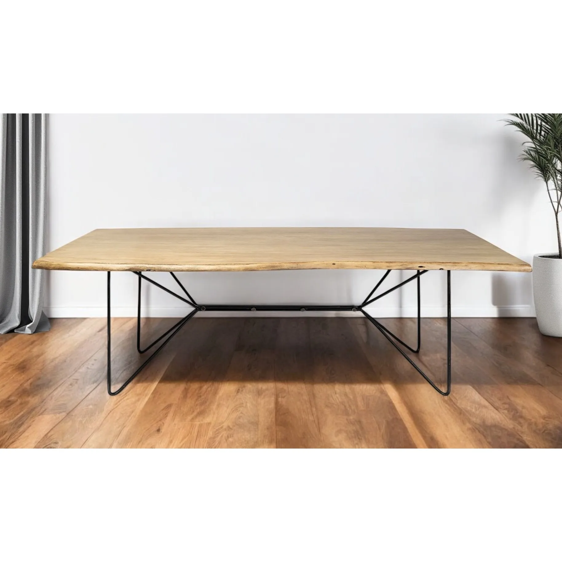 H314b25e4e5d341639f5596b877bd1c57D.webp Goldoma 80-inch rustic industrial dining table with brown solid wood top and black metal base, seating six people