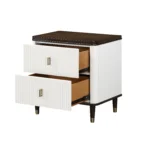 Goldoma Carena White and Brown Nightstand with USB ports – modern two-drawer bedroom storage cabinet