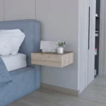 Light gray wall mounted floating nightstand for bedroom storage shelf