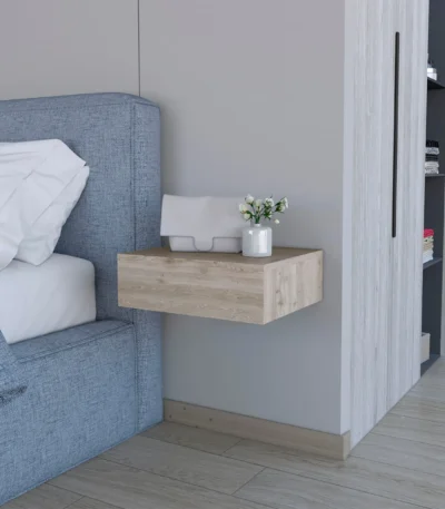 Light gray wall mounted floating nightstand for bedroom storage shelf