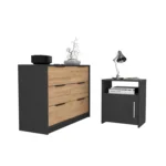 Egeo 4-Drawer Dresser and Nightstand Set – Black Pine – side view