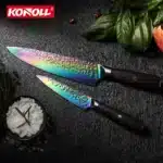 High Quality Titanium Coating 2 Pcs Kitchen Knife Set 5Cr15Mov Steel Professional Japanese Chef Knife Set – side view