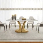 Modern luxury rectangular sintered stone dining table for 6 with metal legs