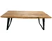 63-inch solid wood dining table with black iron sled base in natural oak finish