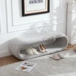 Goldoma modern shoe bench 52 inch wide chenille upholstered tufted bench for entryway or bedroom